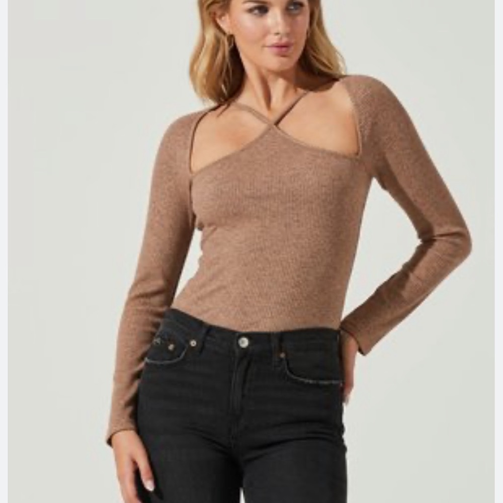 ASTR The Label Vanowen Bodysuit, tan heather size large